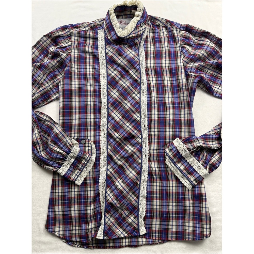 Kenny Rogers Western Collection Shirt Womens Size 5/6 Plaid Lace Vintage